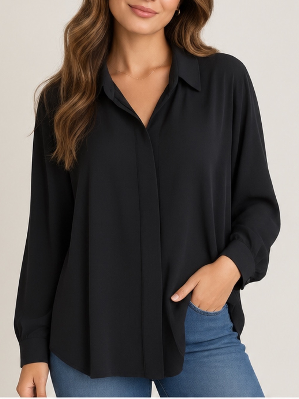 Vintage Carole Little Black Blouse Size 8 NWT Made in USA 58% Acetate 42% Rayon